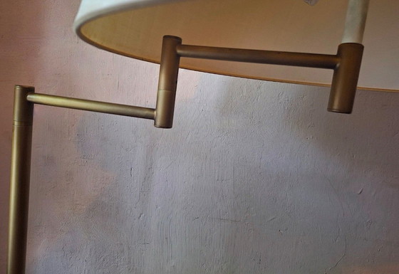 Image 1 of Walter von Nessen Brass Floor Lamp with Multi-Adjustable Swivel Arm and Uplight, USA 1960s