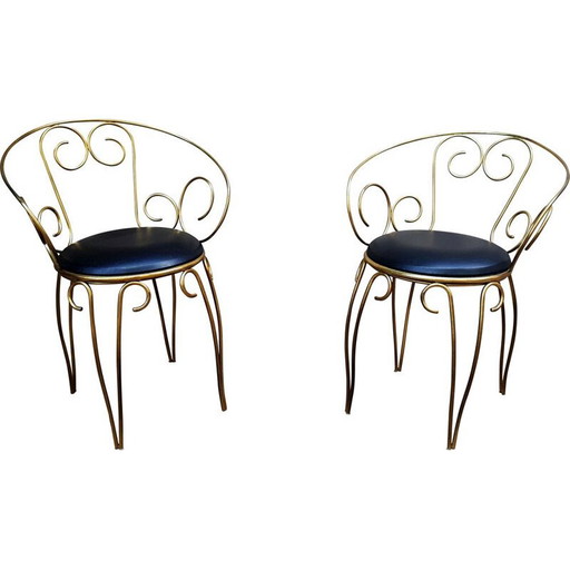 Coppia di poltrone vintage con volute in ottone 1960