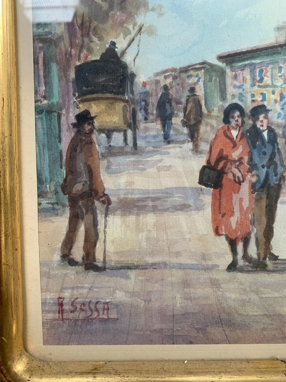 Paar aquarellen van Aldo Sessa, Schilderijen & Tekeningen (foto 7 van 7)