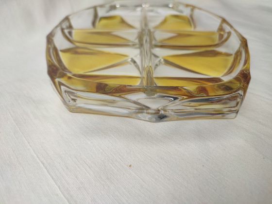 Image 1 of Plat de service en verre Walther pour amuse-gueules, tapas, noix, Ambre '60