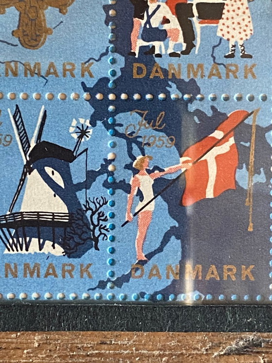 Cinque fogli originali incorniciati di francobolli natalizi danesi (1959-1964) – Stampe artistiche, Carta (photo 5 of 20)