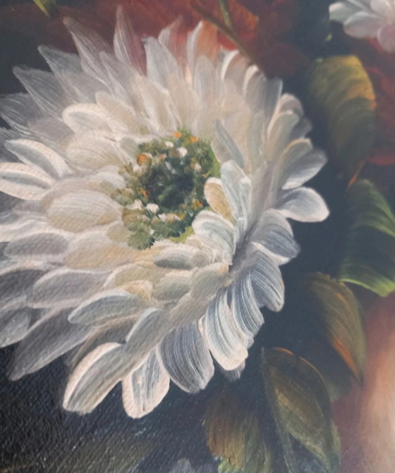 Image 1 of Nature Morte aux Chrysanthèmes – Huile en Impasto signé Jonathan 