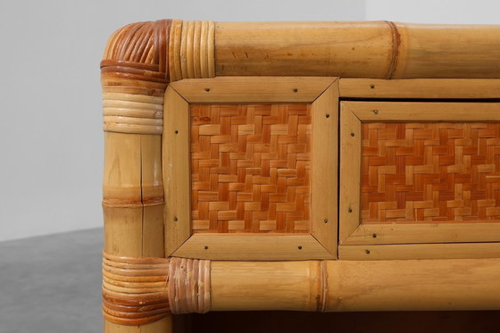 Image 1 of Cómoda o mesilla de noche italiana de bambú y mimbre de los años 70