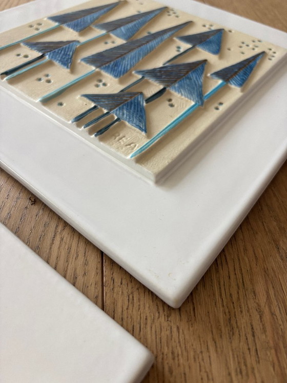 Pair of Ceramano REA Ceramic Wall Plaques, Rare Blue Colourway, West Germany, 1970s, Decorative Objects (photo 14 of 15)