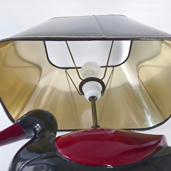 Image 1 of Vintage 1970s Italian Duck Table Lamp, Black & Burgundy Lacquered Wood