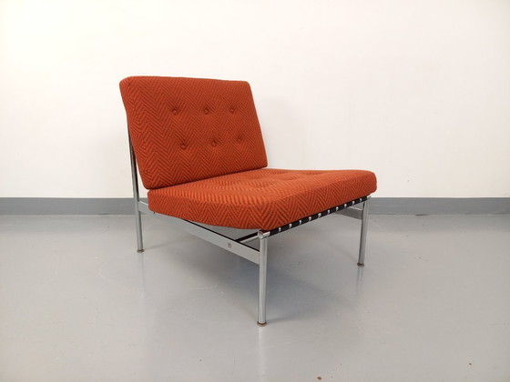 Image 1 of Fauteuil chauffeuse moderniste vintage en tissu et métal chromé des années 60 70