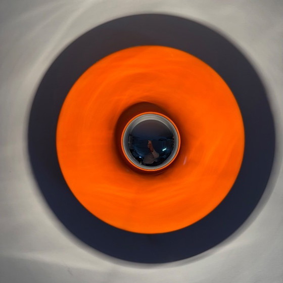 Image 1 of Mid-century design honsel oranje space age schijflamp , jaren 1970 toegeschreven aan Charlotte Perriand voor les arcs