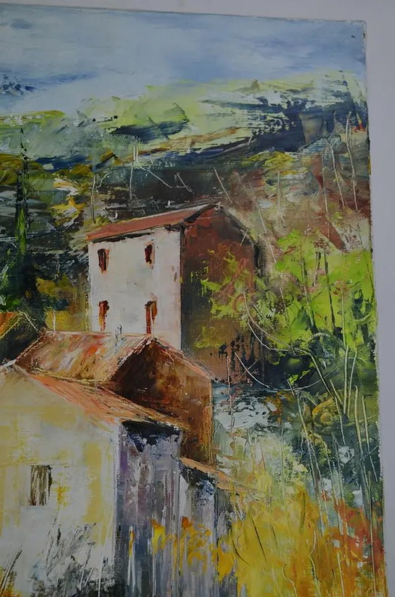 Ölgemälde von Agnes Michelin im impressionistischen Stil, spätes 20. Jahrhundert, "Dorf in Burgund, bei (photo 7 of 11)