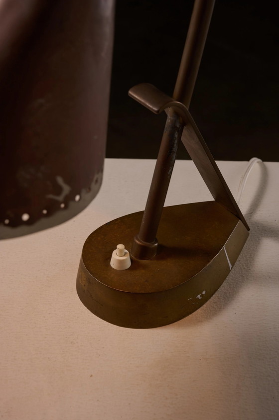 Lampe de table moderniste en cuivre et laiton, France, Mid Century Modern (photo 2 sur 11)