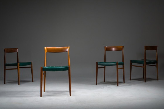 Image 1 of Eetkamerstoelen in botanisch groen veganistisch leer, jaren 70, set van 4