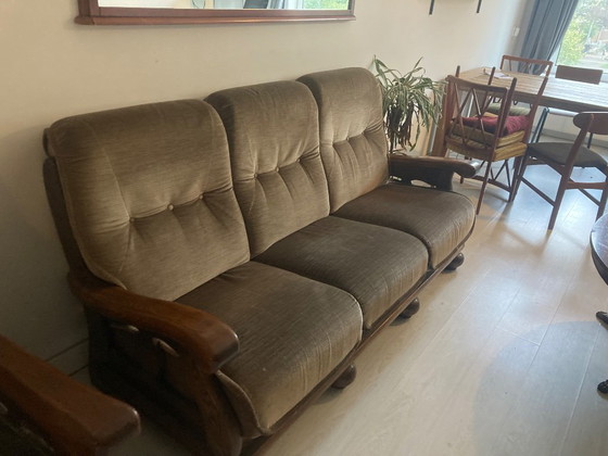 Canapé et fauteuil antiques – Coins salon, Textile, Bois (photo 2 of 8)