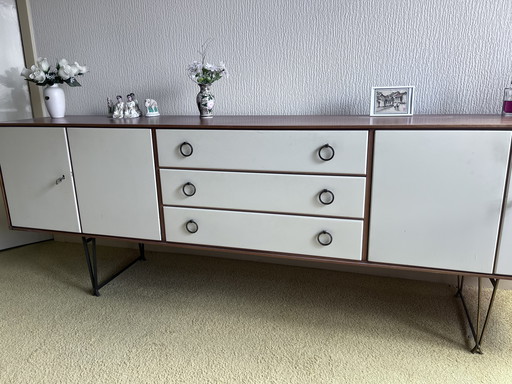 Tall sideboard with teak and brass by William Watting
