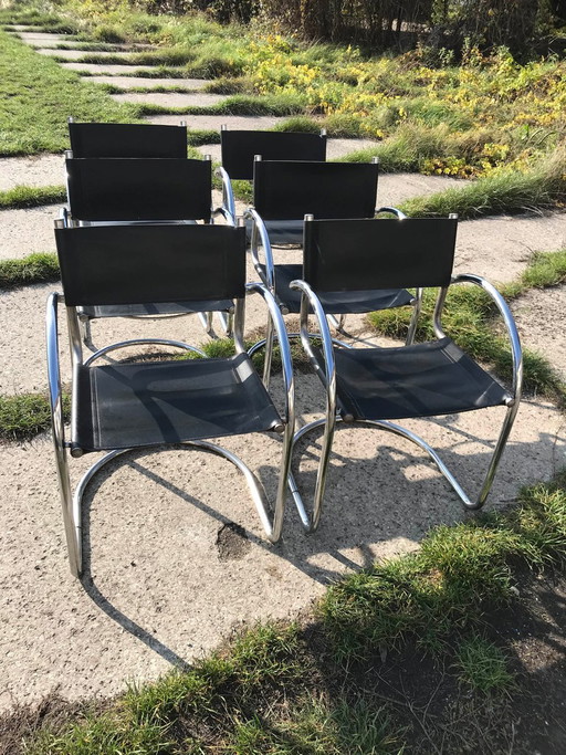 Chaises de salle à manger Bauhaus italiennes vintage en chrome, années 1970, lot de 6