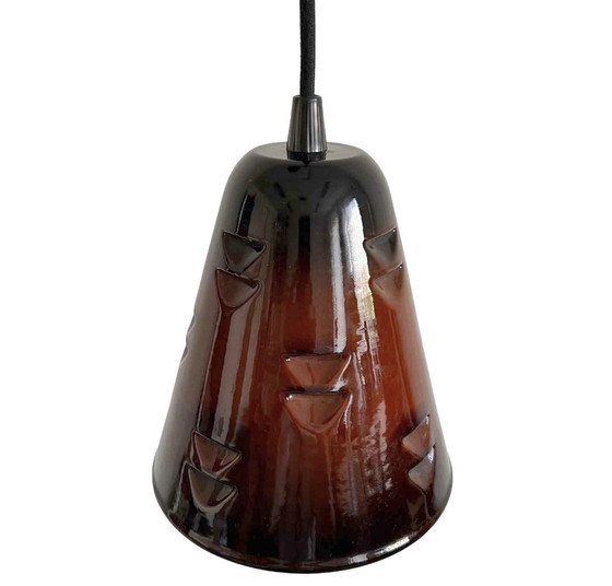 Image 1 of Lampe suspendue vintage métal émaillé marron 1970