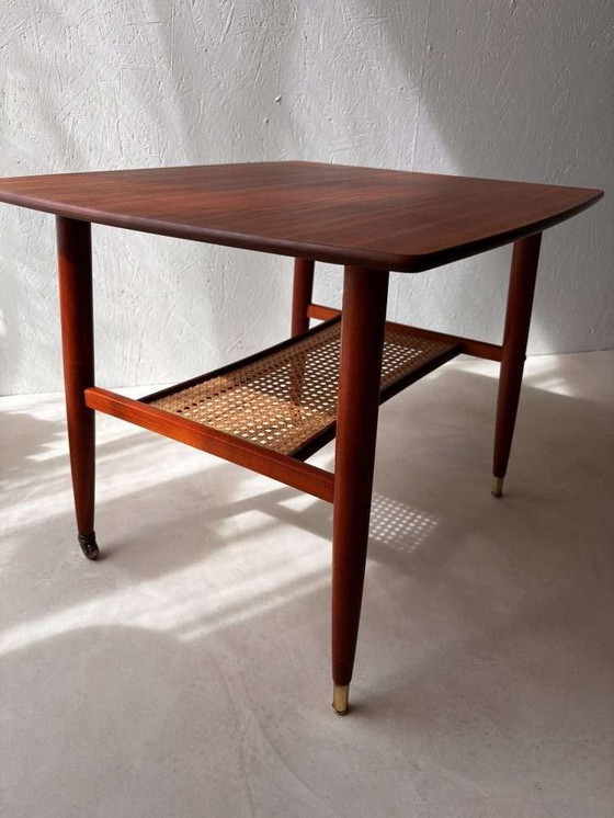 Image 1 of Swedish design side table Alberts mahogany & webbing 1960s