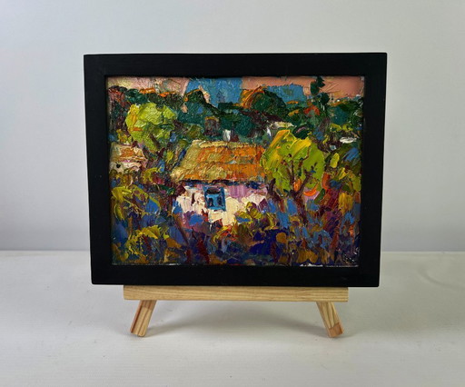Original Oil Painting Evening Nature Landscape Hope breaks through the clouds