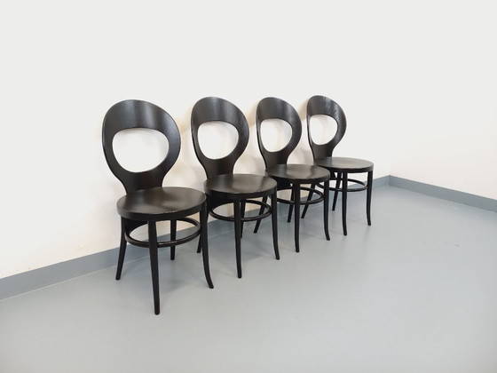 Image 1 of Set van 4 vintage Baumann Mouette stoelen in zwart hout uit de jaren 70.