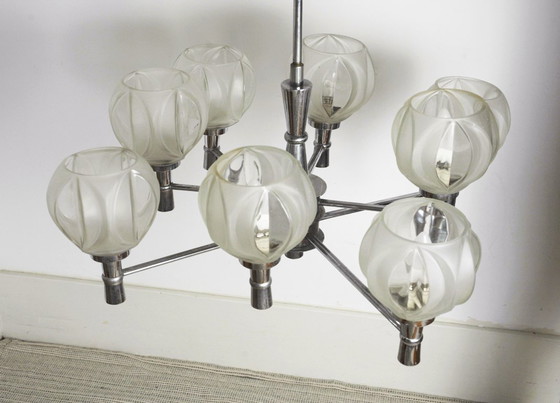 Sputnik Chandelier 8 Light Mid Century Chrome Faceted Glass Globes Ceiling Lamp Space Age Atomic – Metal (photo 17 of 52)