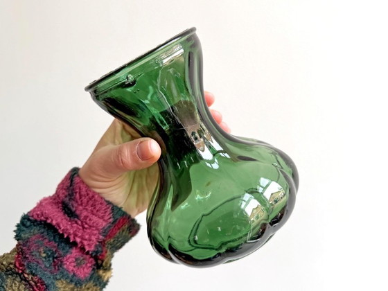 1x Vintage Green Glass "Garlic" Hyacinth Vase by Royal Leerdam (photo 5 of 5)