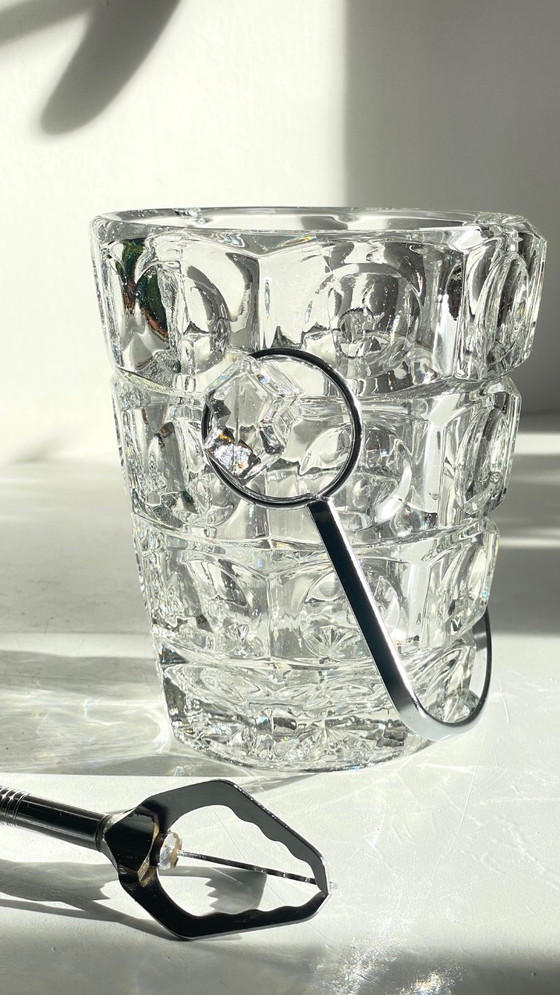 Image 1 of SEAU à Glace Cristal Ciselé et PINCE Vintage