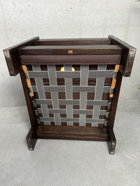 Image 1 of Vintage Leolux bruinkleurige lederen/eiken ‘Lounge chair and ottoman’ van Harry de Groot - 1970