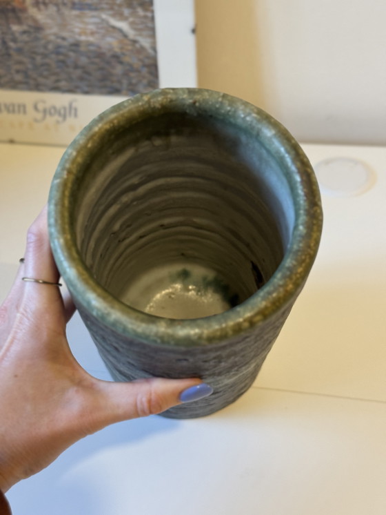 Image 1 of Vintage groene keramiek vaas - studio pottery