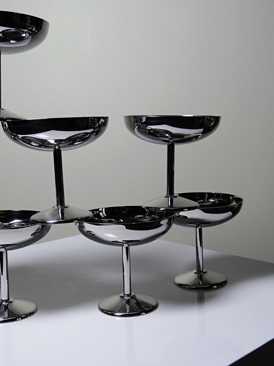 Image 1 of 8 Vintage stainless steel dessert bowls on feet in the Guy Degrenne style
