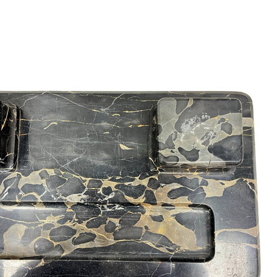Image 1 of Art Deco Executive Desk Set, Italian Portoro Marble, 1930s, Good Condition.