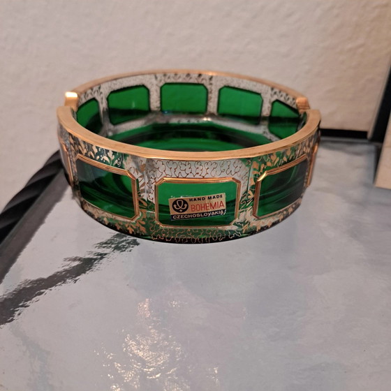Bohemia Crystal Ashtray Emerald Green with Real Gold Czechoslovakia 60s/70s – Decorative Objects (photo 9 of 11)