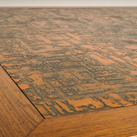 Image 1 of Mid-Century Modern salontafel van teakhout en koper van Severin Hansen