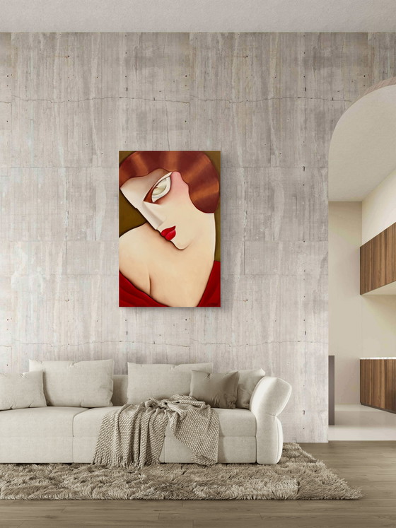 Image 1 of Large Art Deco oil on canvas – Stylized woman signed Ardoon (circa 1980) – 100 x 65.5 cm
