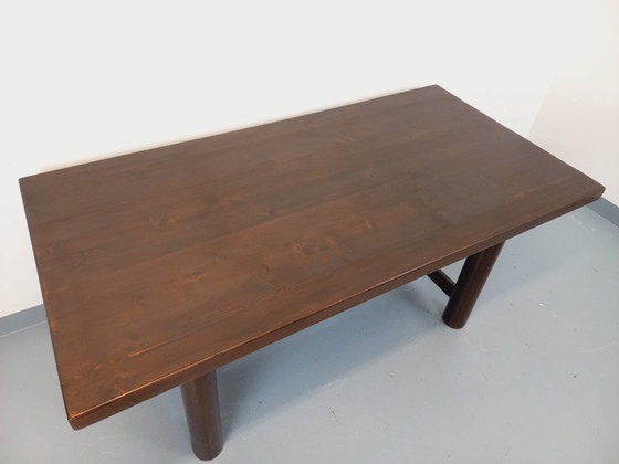 Image 1 of Brutalist rectangular dining table by Georges Robert in dark pine wood from the 1950s/60s