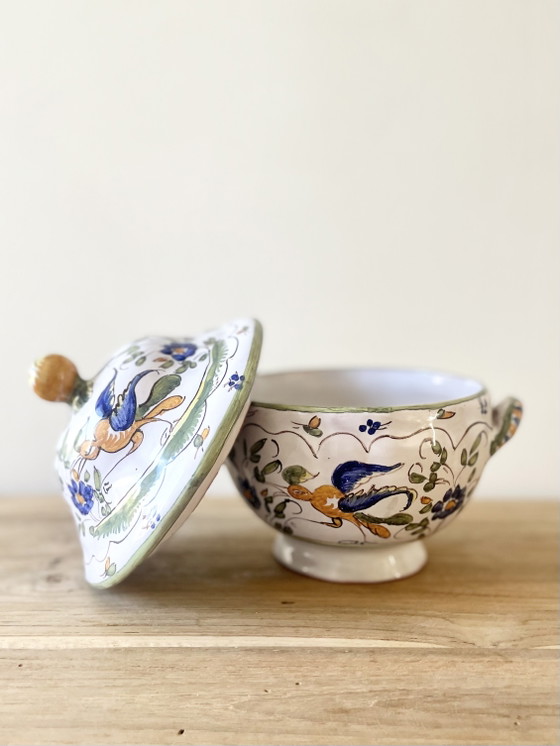 Image 1 of Vintage French Faience Lidded Pot · Martres-Tolosane · Johra · French Country · Grandmillennial · Collectible Pottery