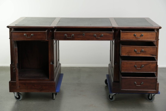 Bureau de partenaire Chesterfield luxueux et pratique avec plateau en cuir vert de style anglais – Bureaux (photo 6 of 16)