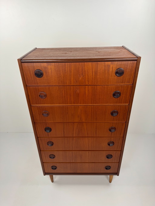 Danish Teak Tallboy Chest of Drawers – Elegant Mid-Century Modern Design