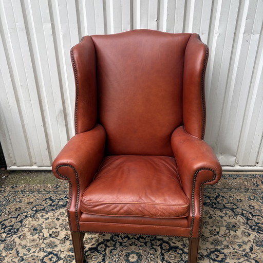 Queen Anne Style Classic English Wing Armchair – fauteuils, Leather, Wood