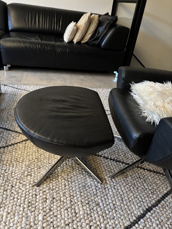 Image 1 of Stylish Egg Chair with Footstool – Black Leather