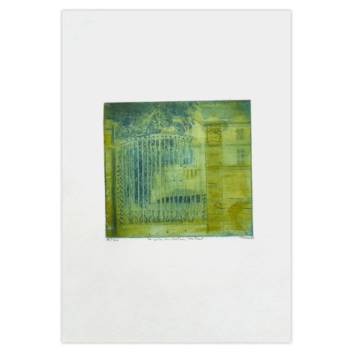 Monique PEHEM (BRETON-PROUTÉ), signierte Radierung: Das Tor von Château Vaillant - Ver – lithos zeefdrukken, Paper