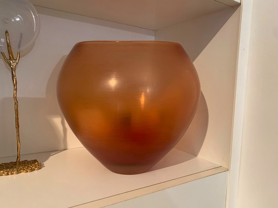 Paolo Venini Murano „Incisi“ Vase 1956 Signiert Säuregeätztes Bernstein-Satinglas – Vasen, Murano Glass (photo 2 of 6)
