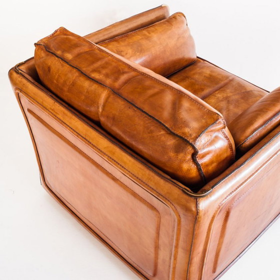 Fauteuil club vintage Roche Bobois. Cuir de buffle camel. France, années 1980 – Leather (photo 17 of 18)