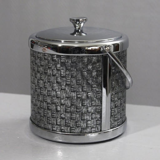 Cubitera vintage de metal cromado con estampado de caña, estilo años 70, Pergay Manetti