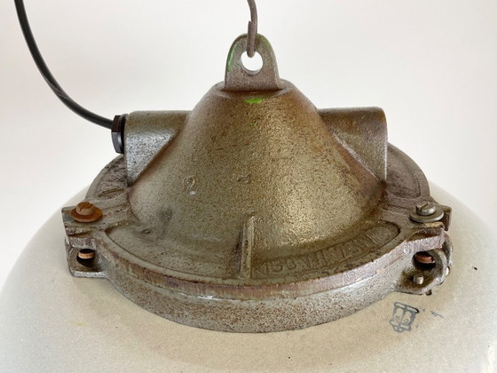 Image 1 of Industrial Grey Enamel Factory Pendant Lamp in Cast Iron from Zaos, 1960s