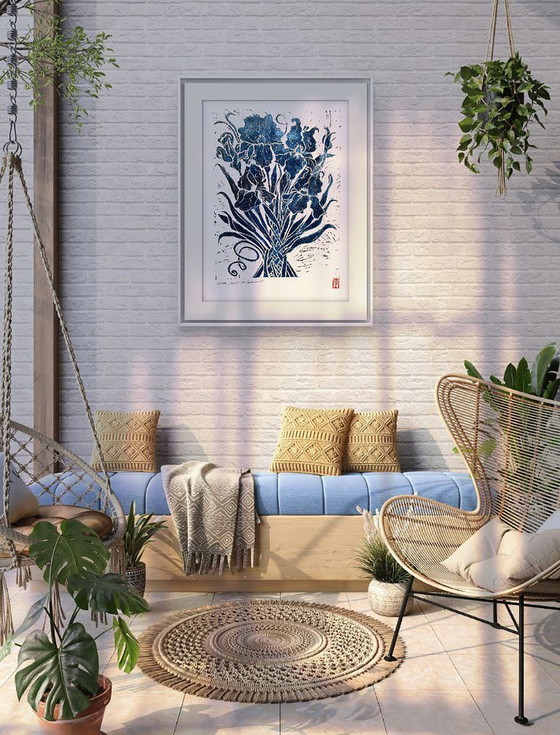 Image 1 of Irissen - A3 Handgemaakte Linosnede Print