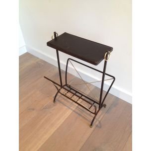 Image 1 of Vintage black metal and brass magazine rack, 1950