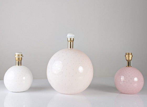Image 1 of Set van 3 Murano glazen gloeilampen in roze en wit, Italië, 1970