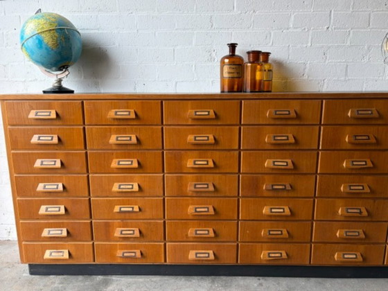 Vintage mid-century apothekerskast,apotheekkast,ladekast, Ladekasten, Hout, Metaal, Bruin (foto 3 van 14)