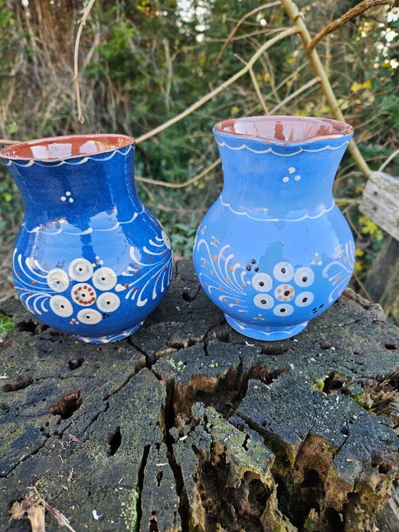 Image 1 of Ensemble de 2 pichets en céramique peints à la main, style vintage du milieu du siècle, provenant d'Autriche