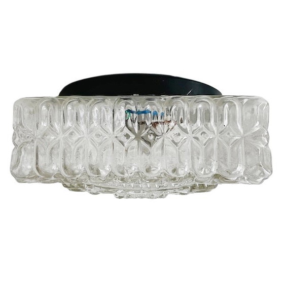 Image 1 of Mid-century square ceiling lamp glass ceiling rose 1960s