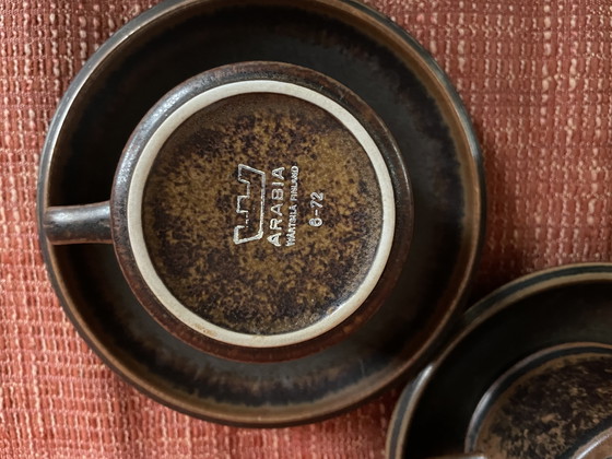 Image 1 of Vintage Arabia Finland 6-72: 4 Low and 4 High Coffee Cups + Saucer