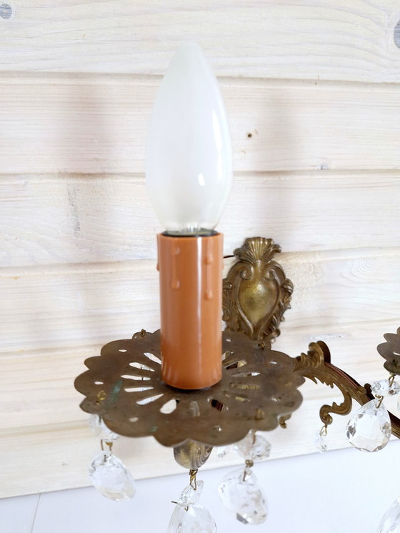 Image 1 of Lampada da parete vintage in ottone con cristalli, Jugoslavia 1970